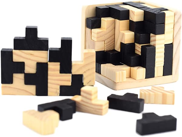 (Sort) 3D Træ Hjernetrim Puslespil Terning Træ Puslespil T-formet