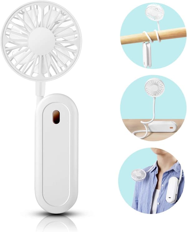 Hvid - Bærbar Halsventilator, Mini USB Halsventilator, 360° Fri Rotation
