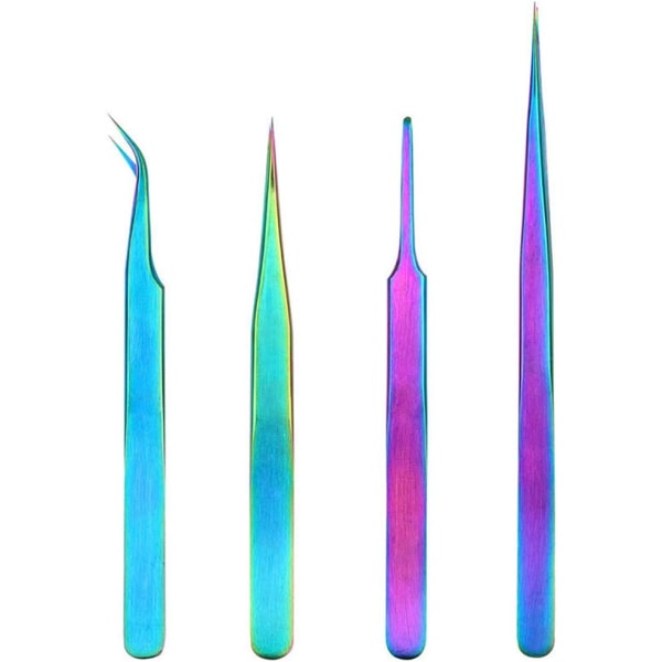 4st Rainbow Rostfritt stål Pincett Kit Antistatisk Precision Pincett Set för ögonfransförlängning ansikte