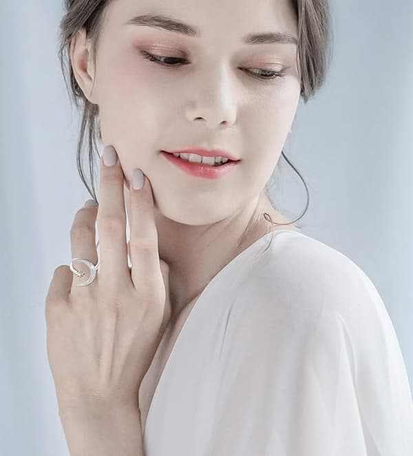 Damring 925 Sterling Silver Justerbar Öppen Ring för Kvinnor Flickor