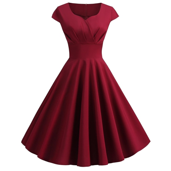 Bbonlinedress Dame 50'er 60'er A-linje Rockabilly Kjole Korte Ærmer Vintage Swing Festkjole -c S