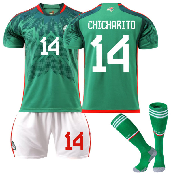 22-23 Uusi kausi Meksiko Koti Jalkapallopaita Harjoituspuku CHICHARITO 14 Kids 28(150-160CM)