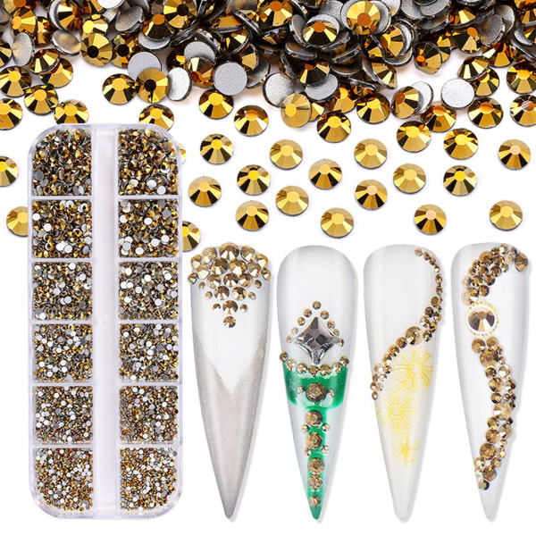 3600 st Nail Art för Rhinestone AB Rhinestones Beads Nail Gems Rundformade Flatback Gems Stones Dubbar 6 storlekar med låda Rose gold