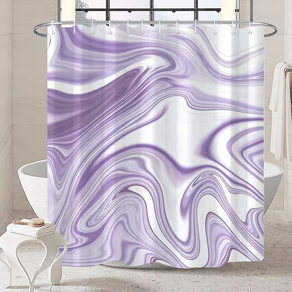 Marmor badrum duschdraperi lila guld tyg duschdraperier med krokar akvarell abstrakt duschdraperi foder 72x72 tum Light Purple 72x72 inch