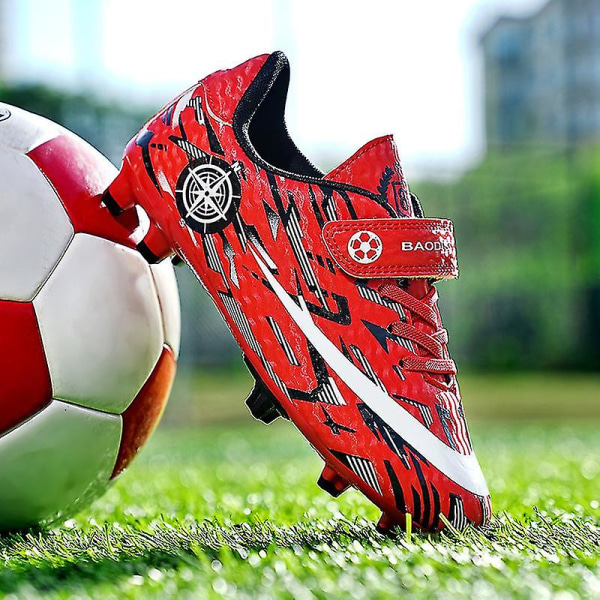 Børne Ungdom Turf Fodboldstøvler Sko Indendørs Fodbold Casual Udendørs Sport X1577a Red 29