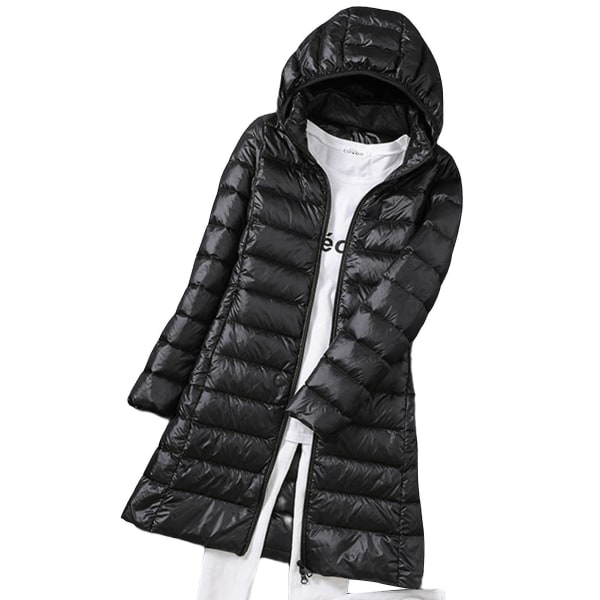 Kvinnor Vinterdunjacka Lång Slim Fit Varmjacka med huva Lämplig för vänners samlingskläder Black 4XL