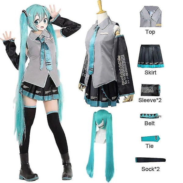 Anime Vocaloid Miku cosplay kostume paryk kjole kawaii Miku cosplay outfits halloween karneval fest kostumer Full set and wig L