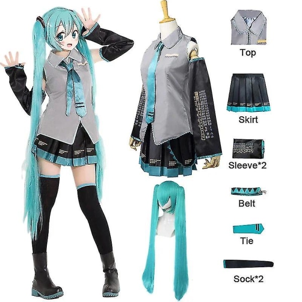 Anime vocaloid miku cosplay kostym peruk klänning kawaii miku cosplay outfits halloween karneval fest kostymer Full set2 Xxs