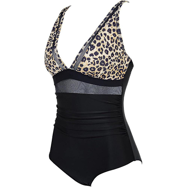 Holiday Sexig djup V-ringad vadderad Monokini baddräkt Baddräkt Baddräkt Strandkläder för kvinnor Black and Leopard M