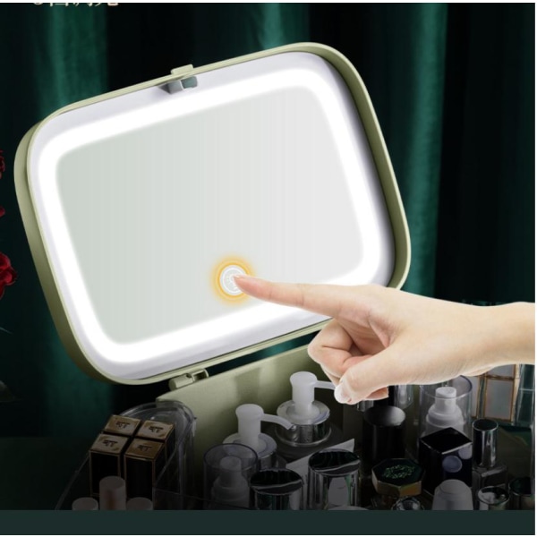 Kosmetisk förvaringslåda med spegelled ljus skrivbordssminkning