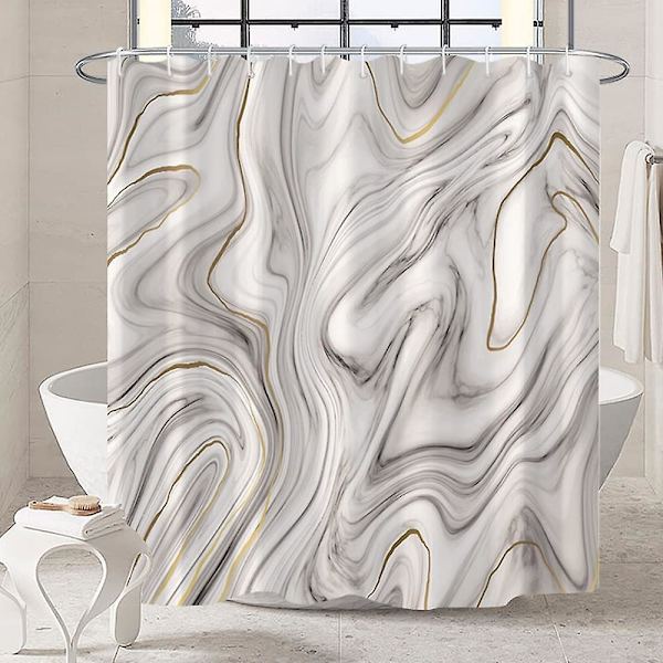 Marmor badrum duschdraperi lila guld tyg duschdraperier med krokar akvarell abstrakt duschdraperi foder 72x72 tum White 72x72 inch