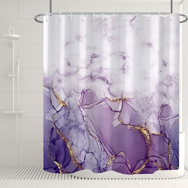 Marmor badrum duschdraperi lila guld tyg duschdraperier med krokar akvarell abstrakt duschdraperi foder 72x72 tum Purple 72x72 inch