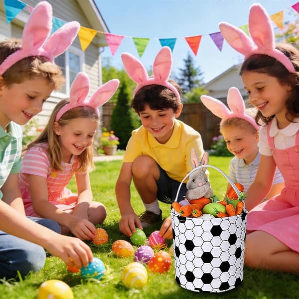 Football Easter Basket Halloween Sports Baskets Canvas Easter Egg Hunt Candy Bucket Tote for Easter Halloween