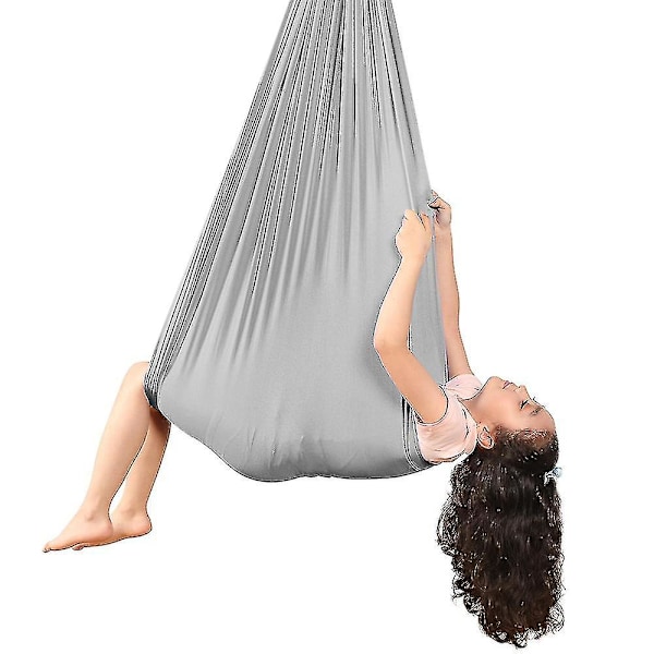 Lasten Ilmajoogariippumatto 100% Nailonia Elastinen Painovoimaa Vastustava Keinu Sisä- ja Ulkokäyttöön Lasten Aistiherkkyysharjoitteluun Riipputuoli 280*100cm KIO Silver gray