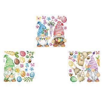 3 Sheets Easter Gnome Stickers Cartoon DIY Wall Decals Self-Adhesive Door Glass Decals