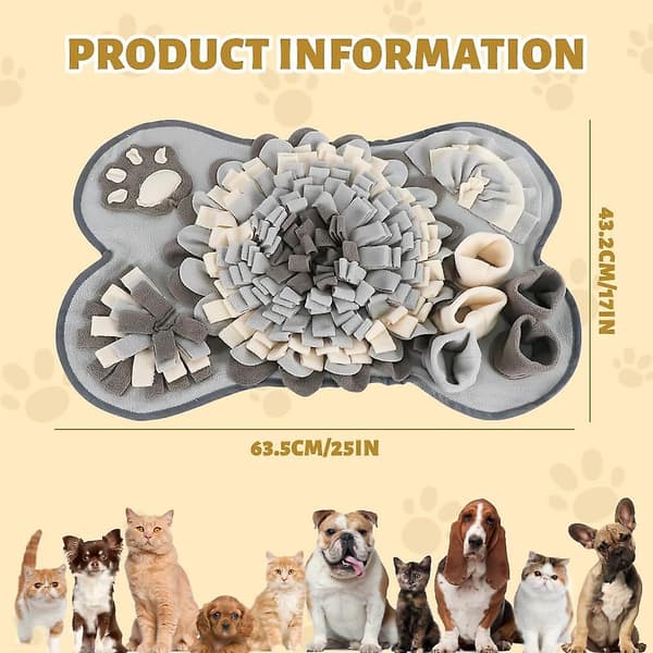 Snusematte for hund, maskinvaskbar treningssnusematte, sakte mat snusematte 64*43cm, dyretreningssnusematte Gray