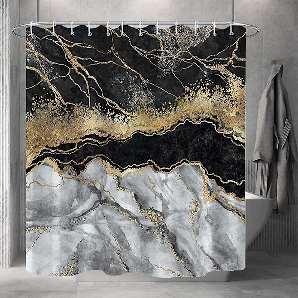 Marmor badrum duschdraperi lila guld tyg duschdraperier med krokar akvarell abstrakt duschdraperi foder 72x72 tum Black 72x84 inch