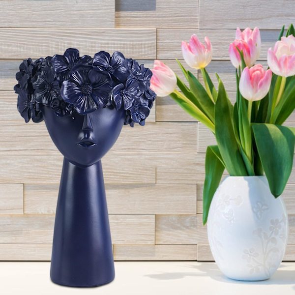 Blomsterkrans Flicka Vas Krona Förvaringslåda Dockhuvud Kruk Barnkammare Dekor Dark Blue