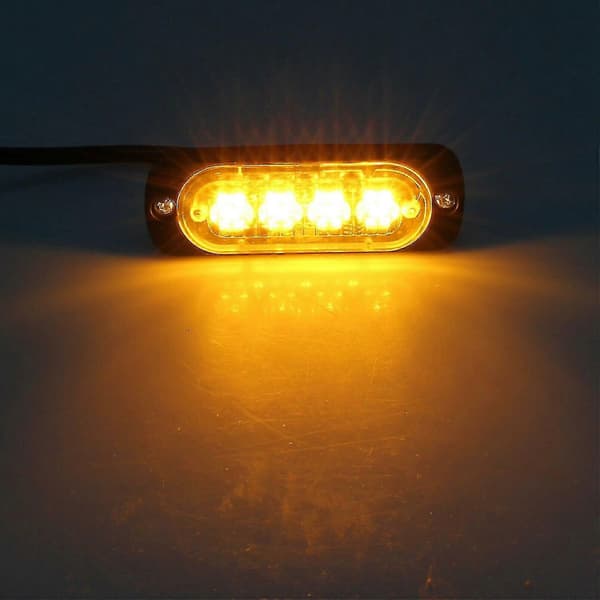 4 stk 4 LED gule gjenopprettings-strobelys 12V 24V oransje grill blinkende