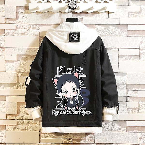 Anime Bungo Stray Dogs Kostym Jeanjacka Dazai Osamu Cosplay Denim Raw Hem Jeans Vuxen Höst Vår Huva Ytterkläder Rock J 4XL