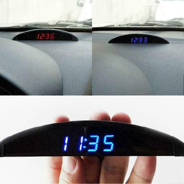 12V Digital LED Alarm Bil Elektronisk Bilklokke Voltmeter Termometer