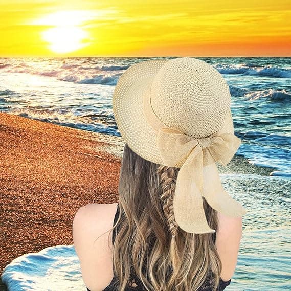 Solhat Sammenfoldelig Hat til Dame Kvinder Sommer Solhat Rullet Kant Strand Solhat [RONg] Beige