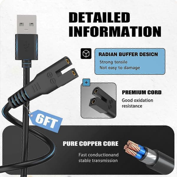 Poolstøvsuger USB-opladerkabel, 80CM 5V 2A erstatningsstrømkabel til håndholdte enheder [RONg]