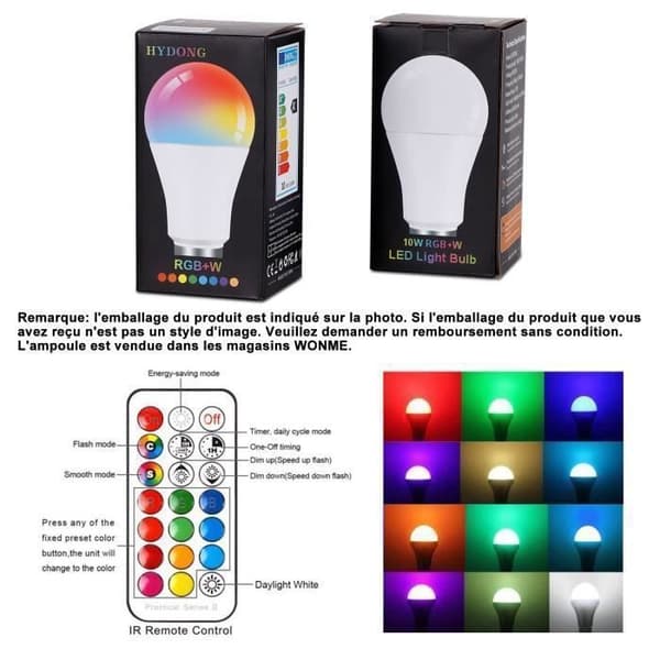 Edison Color Changing LED Bulb HYDONG 10W E27 Dimmable RGBW LED Bulbs - RGB 12 Colors (2-Pack) [RONg]