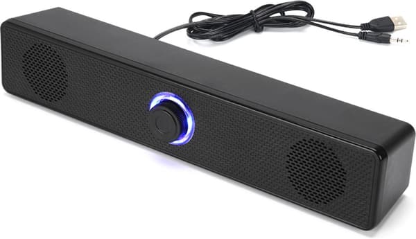 USB Desktop Højttaler - Lang Format Sort - Ingen Bluetooth - Stereolyd - Computer Kompatibel - Ét Stykke