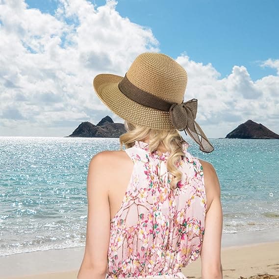 Solhat Sammenfoldelig Hat til Dame Kvinder Sommer Solhat Rullet Kant Strand Solhat [RONg] Khaki