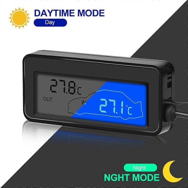 Bil Inomhus/Utomhus Termometer med Sensor Mini LCD Digital Display Temperatur Auto 12V Digital Termometer Bekväm med Blå [RONg]