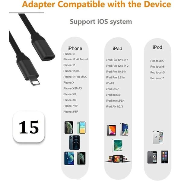 iPhone ladeforlengelseskabel, 1m Lightning forlengelseskabel, kompatibel med iPhone 14 Pro, 13 Pro Max, 12, 11, X [RONg]