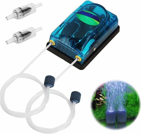Aquarium Air Pump - Silent Operation - 2 Hoses - Check Valve - Optimal Oxygenation [RONg]