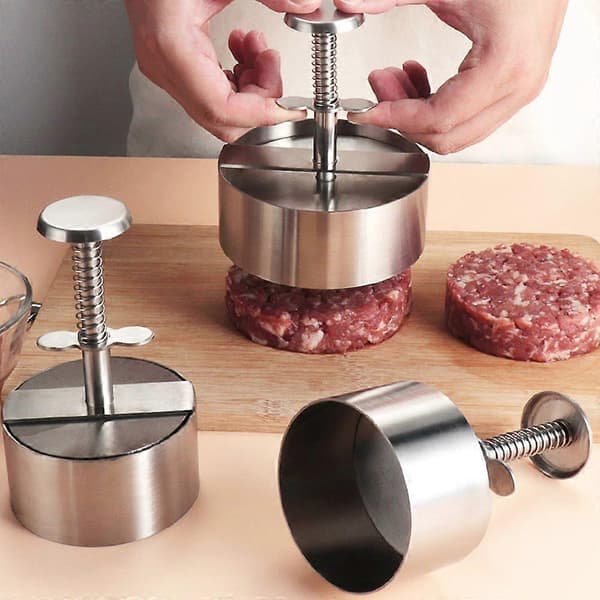 Burgerkødspresser i rustfrit stål, bøfpresser, hamburgerpresser til perfekte bøffer, nem (XL) [RONg]