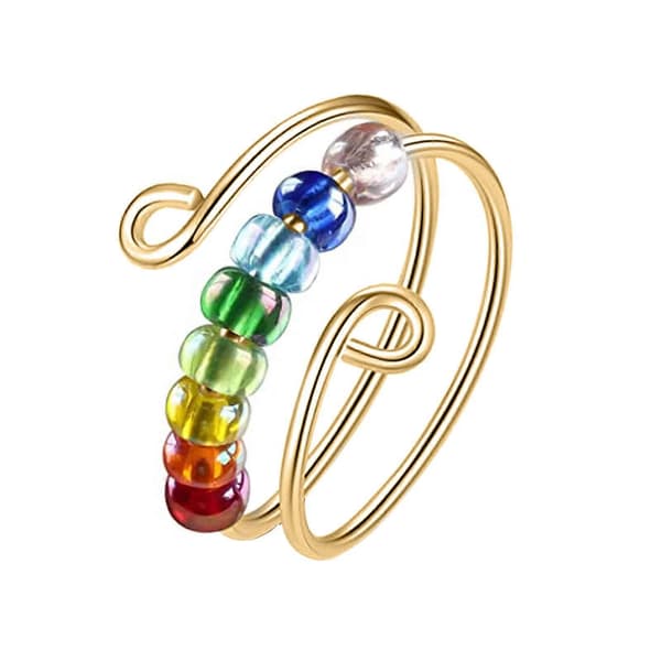 Til min datter Fidget Ring, Driv bort angsten din Regnbueperler Fidget Ring, Angstringer for kvinner Spinner[RONg]