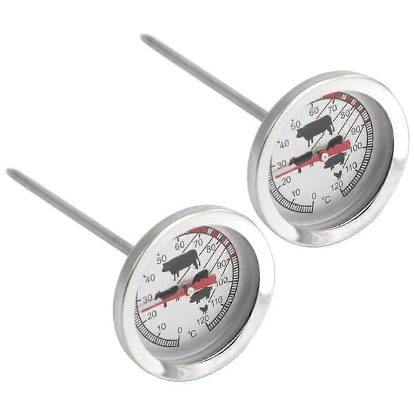 2x stegetermometer rustfrit stål - analogt kødtermometer op til 120 C - grilltermometer - kødspyd - 1 [RONg]