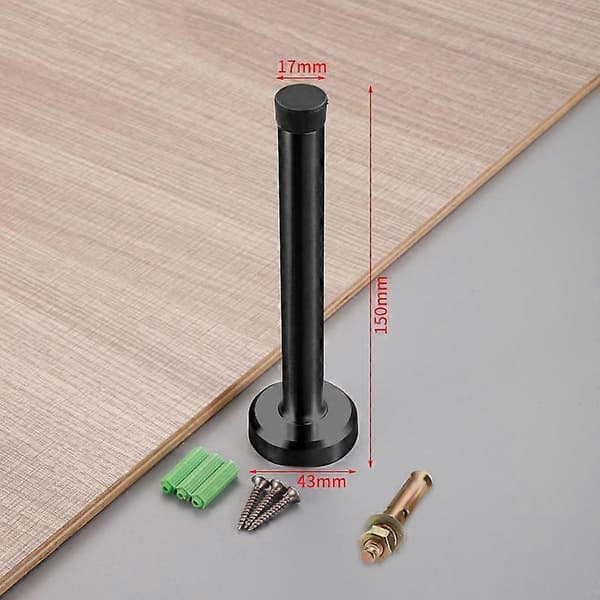 Dørstopper, 150 mm lang, svart dørstopper, moderne veggmontert dørstopper, kraftig dørstopper i rustfritt stål