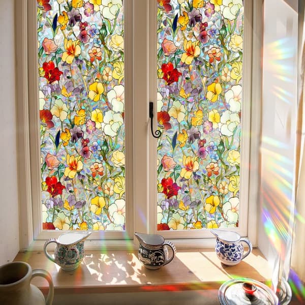 Retro blomstervindusdekor 43x100cm UV-beskyttet