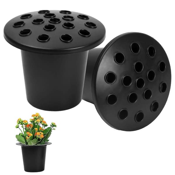 Sorte gravblomstholdere, mindevaser til grave, gravblomsterpotter til indsættelse ved graven, gravvase til gravudsmykning [RONg]