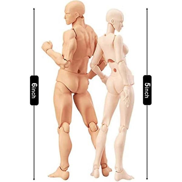 Kroppsfigur, konstnärsmodell ledad skyltdocka ritfigurer man+kvinna set (grå) [RONg]