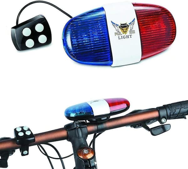 Politi lydlys elektronisk cykelhorn med LED-lys til børn - julefødselsdagsgave, nytårsgave (batteri [FORKERT])
