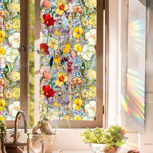 Retro blomstervindusdekor 43x100cm UV-beskyttet