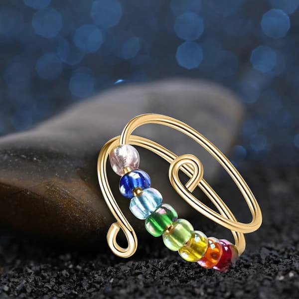 Til min datter Fidget Ring, Driv bort angsten din Regnbueperler Fidget Ring, Angstringer for kvinner Spinner[RONg]