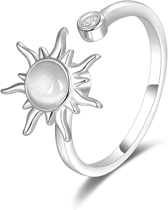 Roterende ring 925 sterlingsølv Fidget angstringe Åben justerbar ring Måne- og stjernering Månesten solring til kvinder