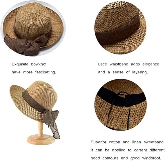 Solhat Sammenfoldelig Hat til Dame Kvinder Sommer Solhat Rullet Kant Strand Solhat [RONg] Khaki
