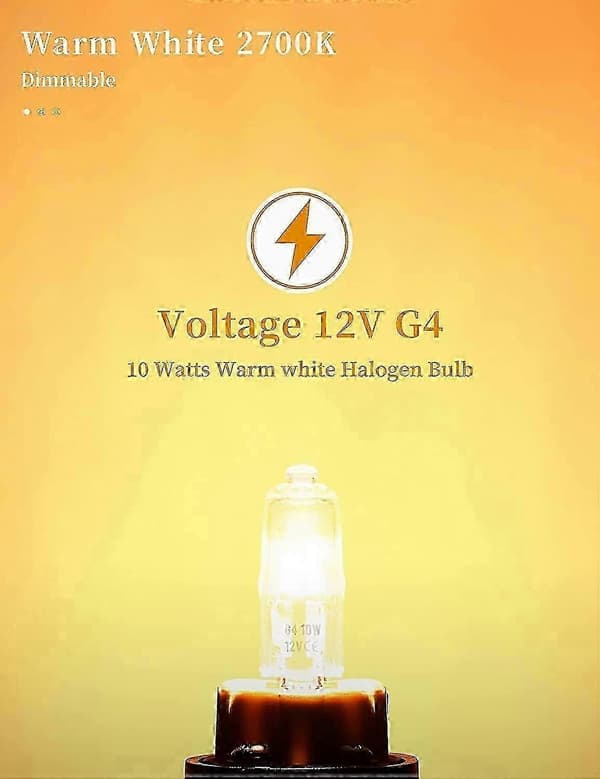 10 stk G4 halogenpærer 10W 12V klar kapsel 2-pinners lampepære halogenstiftbase varmhvit
