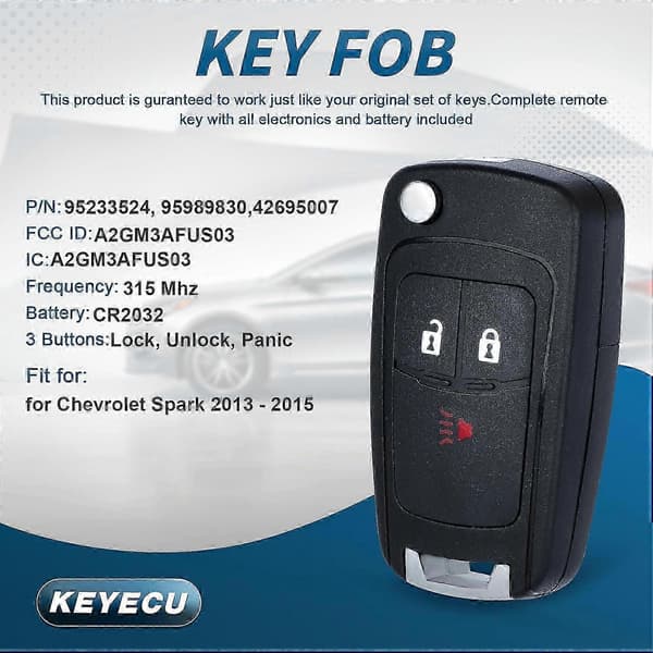 Erstatningsfjernkontrollnøkkel for Chevrolet Spark 2013 2014 2015 FCC ID:A2GM3AFUS03
