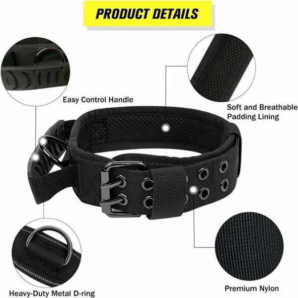 Tactical Dog Collar - K9 Model - Adjustable - Padded - Size L - Black [RONg]