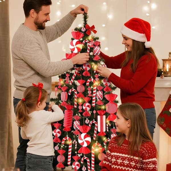 Christmas Decorations - Candy Canes - 30 Pieces - Unbreakable Plastic - Red and White [RONg]