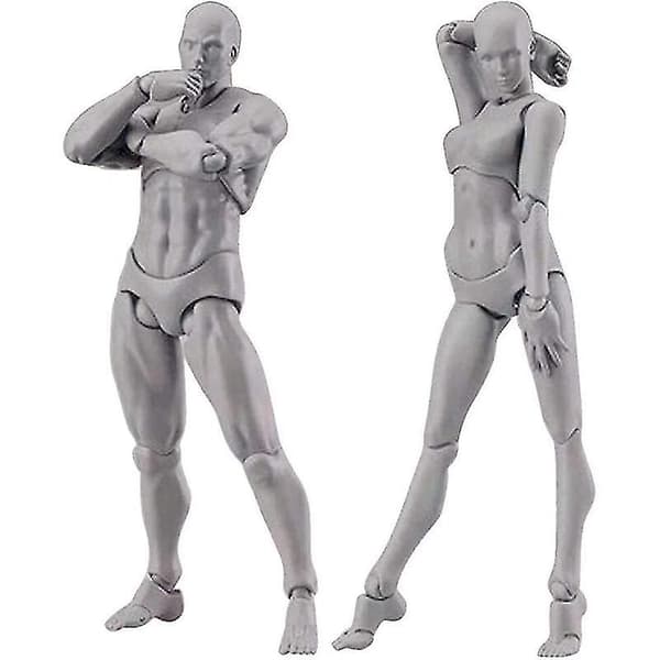 Kroppsfigur, konstnärsmodell ledad skyltdocka ritfigurer man+kvinna set (grå) [RONg]